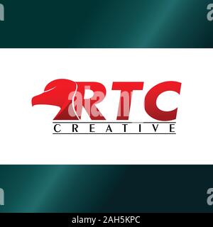 Schreiben RTC Alphabet Logo Design Vorlage, Red Eagle Head Logo Konzept, Multimedia Unternehmen, Vektor-EPS 10. Stock Vektor