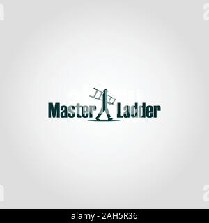 Master Leiter Company Logo Design Template, bildhafte Zeichen Logo Konzept, Charakter-Logo, Menschen, die Treppen, Grau, Dunkelgrün Home Service Stock Vektor