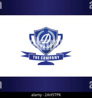Buchstabe D Alphabetische Company Logo Design Template, Blau Pokal mit Schild Form und Banner Element Logo Konzept, Turnier, Liga, erste Logo Stock Vektor