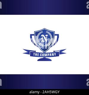 Buchstabe N Alphabetische Company Logo Design Template, Blau Pokal mit Schild Form und Banner Element Logo Konzept, Turnier, Liga, erste Logo Stock Vektor
