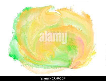 Aquarell Flüssigkeit Pinselstriche Hintergrund in grün, gelb und orange. Website Hintergrund, Template Design oder Hintergrund auf weißem Hintergrund. Digitale Stockfoto