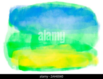 Aquarell Pinselstriche Hintergrund in Grün, Gelb und Blau. Website Hintergrund, Template Design oder Hintergrund auf weißem Hintergrund. Digitale Abstract Stockfoto