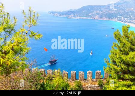 Blick von der Festung über das Meer von Alanya, Türkei Stockfoto