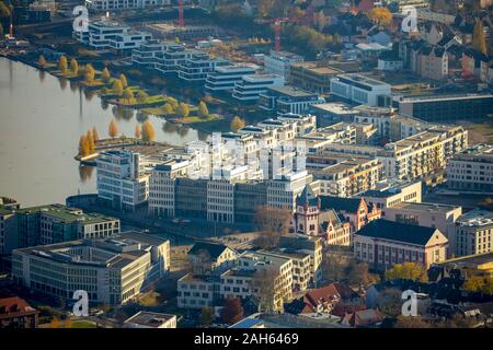 Luftbild, neue Wohnungen am Ufer des Sees von Phoenix, Dortmund, Ruhrgebiet, Nordrhein-Westfalen, Deutschland, DE, Europa, Vögel-Augen-blick, aer Stockfoto