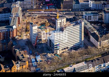 Luftbild, Abriss der alten Gerechtigkeit Bereich an der Viktoriastraße, ehemaligen Amtsgericht, Baustelle, Bochum, Ruhrgebiet, North Rhine-Westphali Stockfoto