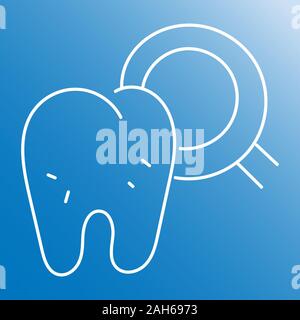 Zahnmedizinische Prüfung mit Zähnen und Lupe. Vector Illustration für Zahnheilkunde, Hygiene, Emaille Stock Vektor