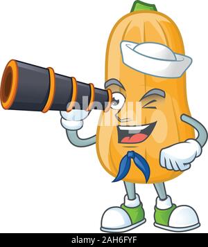 Bild von lächelnden happy Sailor butternut squash mit Fernglas Stock Vektor