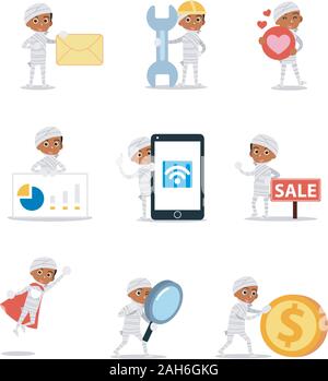 Der Zeichensatz der weiblichen Mumie eine beängstigende Kid. Stock Vektor