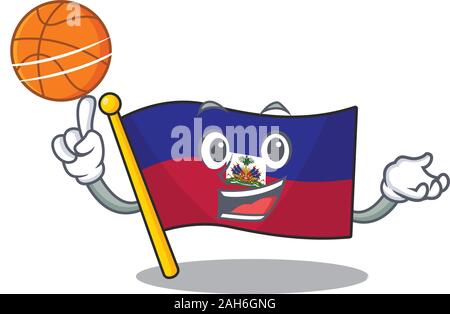 Ein Symbol der Flagge Haiti Blättern Zeichentrickfigur Basketball spielen Stock Vektor