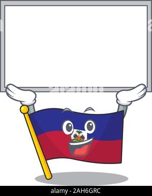 Happy Zeichentrickfigur Flagge Haiti Blättern auferweckt Board Stock Vektor