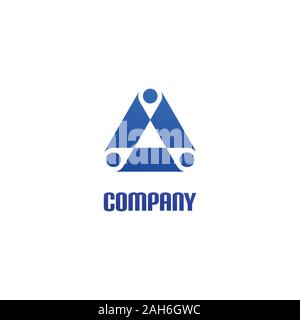 Drei Punkt Element, blaues Dreieck Logo Konzept, Kreis Vernetzung, Human Resource, Soziale Unternehmen Logo Design Template Stock Vektor
