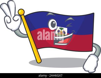 Lustige Flagge Haiti Blättern Zeichentrickfigur mit zwei Fingern Stock Vektor