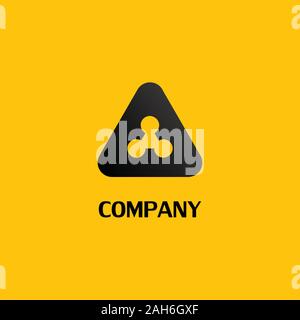 Dreieck Logo Konzept, Netzwerk, Construction Company Logo Design Vorlage, Schwarz, Gelb, abgerundete Form, drei Punkt Element, Vektor-EPS 10. Stock Vektor