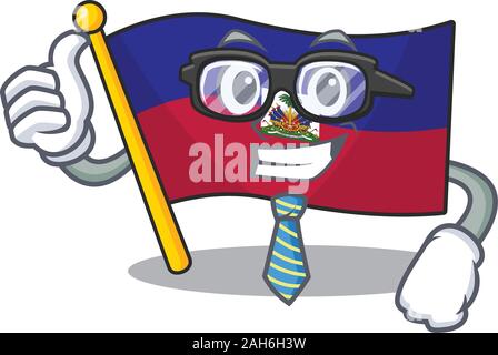 Kühle Geschäftsmann Flagge Haiti Blättern Zeichentrickfigur mit Brille Stock Vektor