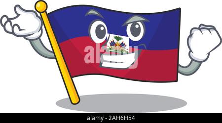 Gerne zuversichtlich, erfolgreich Flagge Haiti Blättern Zeichentrickfigur Stil Stock Vektor