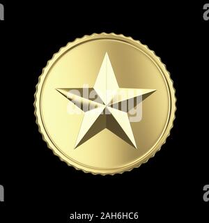 Goldene Ehrenzeichen mit dem Stern auf Schwarz mit Freistellungspfad Stockfoto
