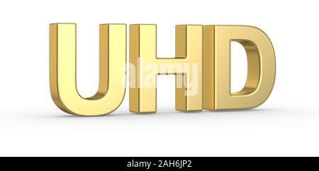 Golden 3D Ultra HD Symbol mit Freistellungspfad isoliert Stockfoto