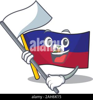 Cute Flagge Haiti Blättern Zeichentrickfigur Stil mit ständigen Flagge Stock Vektor