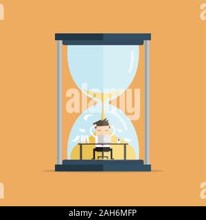 Unternehmer arbeiten hart am Computer über Big Sand Watch frist Konzept. Vektor Stock Vektor