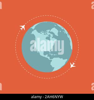 Fliegendes Flugzeug. Die Bahnebene. Fliegen um die Welt. Vektor Stock Vektor