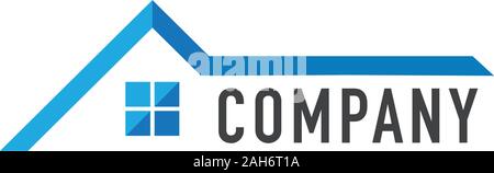 Abstrakte Haus Immobilien Logo Design Vorlage, Home Builders Unternehmen, Bau, Blaues Haus Symbol, Fenster, Dach, Ill. Stock Vektor