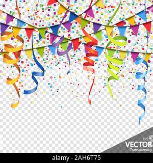 Abbildung: farbige Konfetti, Girlanden und Luftschlangen Hintergrund für Party oder Karneval Nutzung mit Transparenz in Vektor Datei Stock Vektor