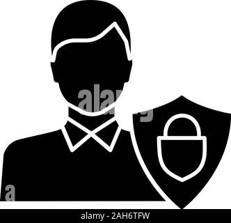 Kunden Schutz glyph Icon. Die Rechte der Verbraucher. Sichere Kundenservice. Benutzer und Schild. Kunden Care Service. Benutzer Schutz. Silhouette Symbol. N Stock Vektor