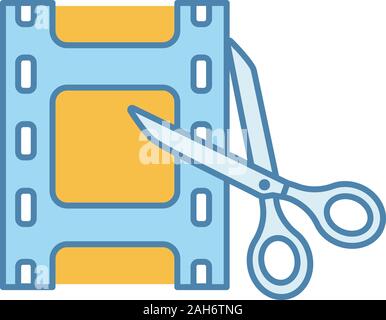 Video Editing software Farbe Symbol. Film Making. Video schneiden. Filmstreifen mit einer Schere. Isolierte Vector Illustration Stock Vektor