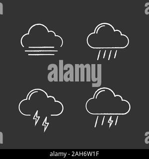 Wettervorhersage chalk Symbole gesetzt. Herbst. Nebel, Regen, Donner, Gewitter. Isolierte vektor Tafel Abbildungen Stock Vektor