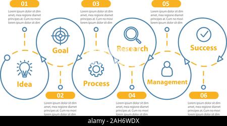 Projektmanagement vektor Infografik Vorlage. Leistung. Ziel zu erreichen. Business Presentation. Daten Visualisierung mit sechs Schritte und Optionen. Pro Stock Vektor