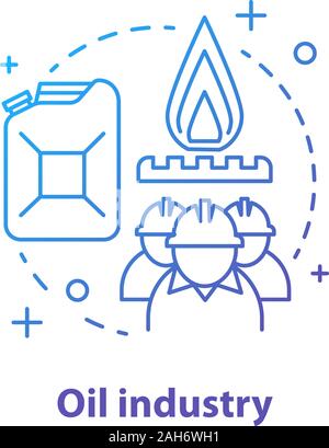 Öl Industrie Konzept Symbol. Erdöl Produktion Idee dünne Linie Abbildung. Industrielle Fabrikarbeiter, Petroleum Kanister, Gas Brenner. Vektor isolat Stock Vektor