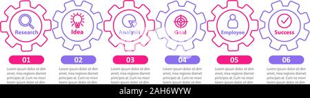 Geschäftsidee vektor Infografik Vorlage. Ziel zu erreichen. Projekt Management. Business Presentation Design Element. Daten Visualisierung mit sechs Schritte Stock Vektor