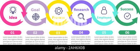 Ziel setzen und erreichen Vektor Infografik Vorlage. Business Development. Idee, Realisierung. Daten Visualisierung mit sechs Schritte und Optionen. Prozess Stock Vektor