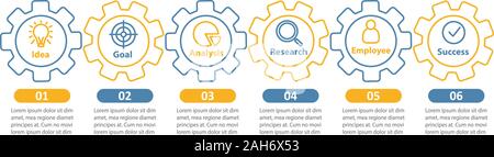 Geschäftsidee vektor Infografik Vorlage. Ziel zu erreichen. Projekt Management. Business Presentation Design Element. Daten Visualisierung mit sechs Schritte Stock Vektor
