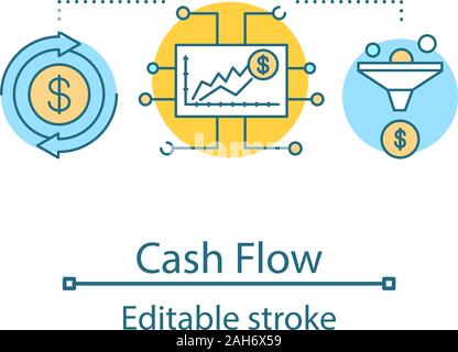 Cash flow Konzept Symbol. Gewinnwachstum. Handelsstatistiken. Marketing Idee dünne Linie Abbildung. Sales Funnel. Vektor isoliert Umrisse zeichnen. Editabl Stock Vektor