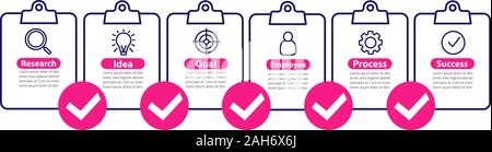 Business Development vektor Infografik Vorlage. Ziel zu erreichen. Idee, Realisierung. Business Presentation Elements. Daten Visualisierung mit sechs Schritten. Stock Vektor