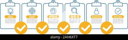 Business Development vektor Infografik Vorlage. Ziel zu erreichen. Idee, Realisierung. Business Presentation. Daten Visualisierung mit sechs Schritte, Optionen. Stock Vektor