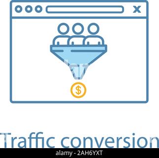 Verkehr Umwandlung Farbe Symbol. Sales Funnel. Internet-marketing-Strategie. Kunden Filter. Conversion Rate. Lead Generation. Isolierte vektor Lllustrat Stock Vektor