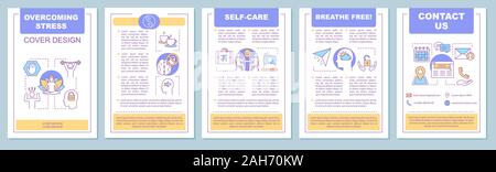 Stressbewältigung Broschüre Vorlage, Layout. Psychische Gesundheit. Flyer, Broschüre, Prospekt print Design. Psychologische Hilfe. Stress und Depression Prävention. Stock Vektor