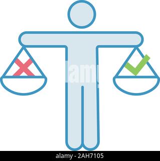 Business ethics Farbe Symbol. Unternehmenspolitik. Wahl treffen. Richtige oder falsche Entscheidung. Ehrlichkeit, Moral. Waage der Gerechtigkeit. Annehmen oder Ablehnen. Isoliert Stock Vektor
