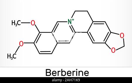 Berberin C 20 H 18 NO 4, pflanzliche Alkaloide Molekül. Skelettmuskulatur chemische Formel. Abbildung: Stockfoto