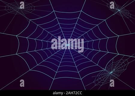 Spinnennetz auf dunklem Hintergrund. Shining cobweb halloween Symbol auf Blau und Lila Hintergrund isoliert. Vektor Illustration. EPS 10. Stock Vektor