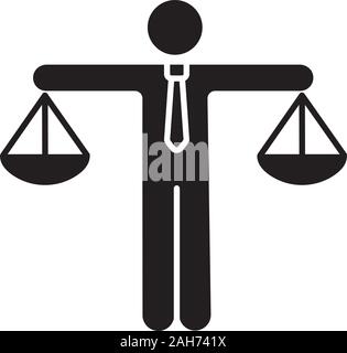 Business Ethik glyph Icon. Ehrlichkeit. Die Moral. Gesetz und Verordnung. Moralische Standards. Waage der Gerechtigkeit. Silhouette Symbol. Negativer Platz. Vektor isolat Stock Vektor