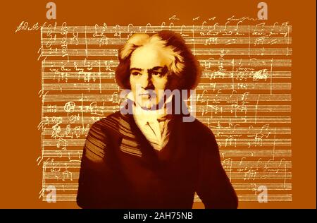 Handschriftliche Notenschrift, love song, zärtliche Liebe, 1795, Ludwig van Beethoven, 1770-1827, Deutscher Komponist Stockfoto