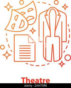 Theater Konzept Symbol. Kunst Idee dünne Linie Abbildung. Drama. Tragödie und Komödie Masken, Kostüme. Vektor isoliert Maßbild Stock Vektor