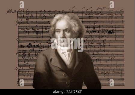 Handschriftliche Notenschrift, love song, zärtliche Liebe, 1795, Ludwig van Beethoven, 1770-1827, Deutscher Komponist Stockfoto