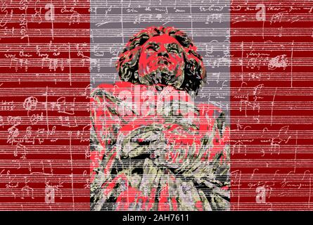 Handschriftliche musikalische Notation von Ludwig van Beethoven, love song, zärtliche Liebe, 1795, Beethoven Denkmal, Bonn, Deutschland, Stockfoto