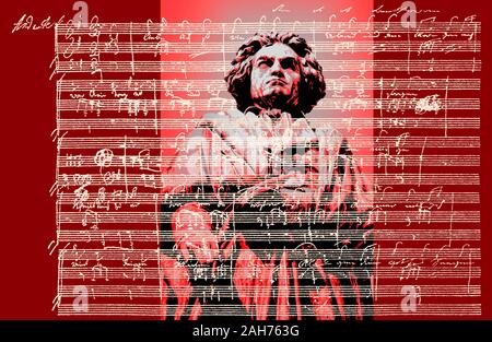 Handschriftliche musikalische Notation von Ludwig van Beethoven, love song, zärtliche Liebe, 1795, Beethoven Denkmal, Bonn, Deutschland, Stockfoto