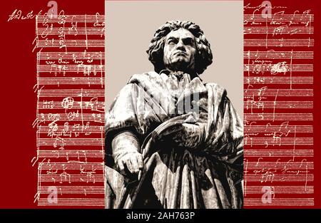 Handschriftliche musikalische Notation von Ludwig van Beethoven, love song, zärtliche Liebe, 1795, Beethoven Denkmal, Bonn, Deutschland, Stockfoto
