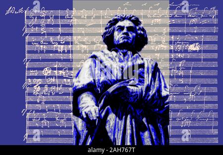 Handschriftliche musikalische Notation von Ludwig van Beethoven, love song, zärtliche Liebe, 1795, Beethoven Denkmal, Bonn, Deutschland, Stockfoto